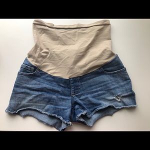 Distressed Denim Maternity Shorts